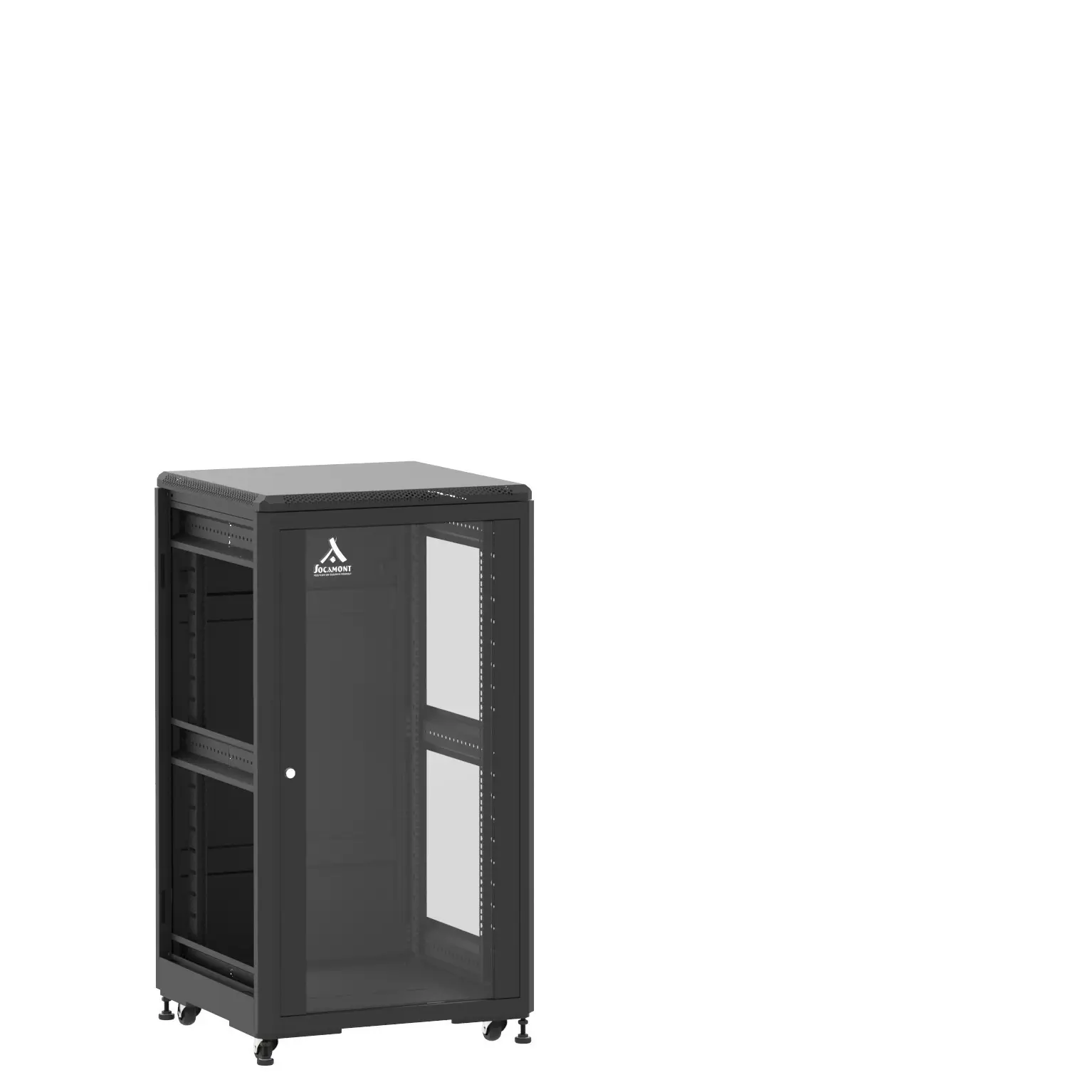 Baie montée Ligne 500 24U 600x600mm, porte avant : Simple Verre, porte arrière : Panneau Plein, sans panneaux latéraux