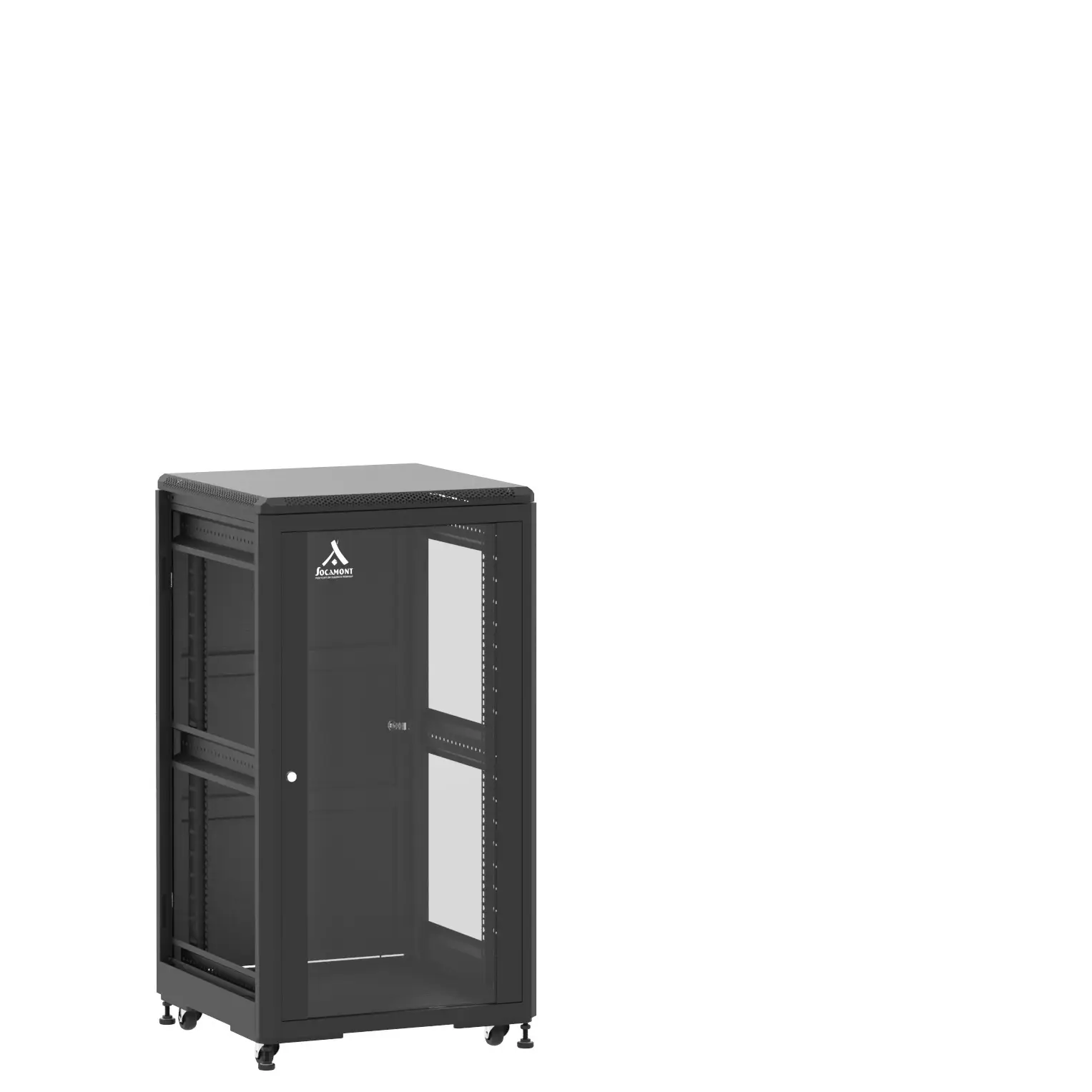 Baie montée Ligne 500 24U 600x600mm, porte avant : Simple Verre, porte arrière : Simple Pleine, sans panneaux latéraux