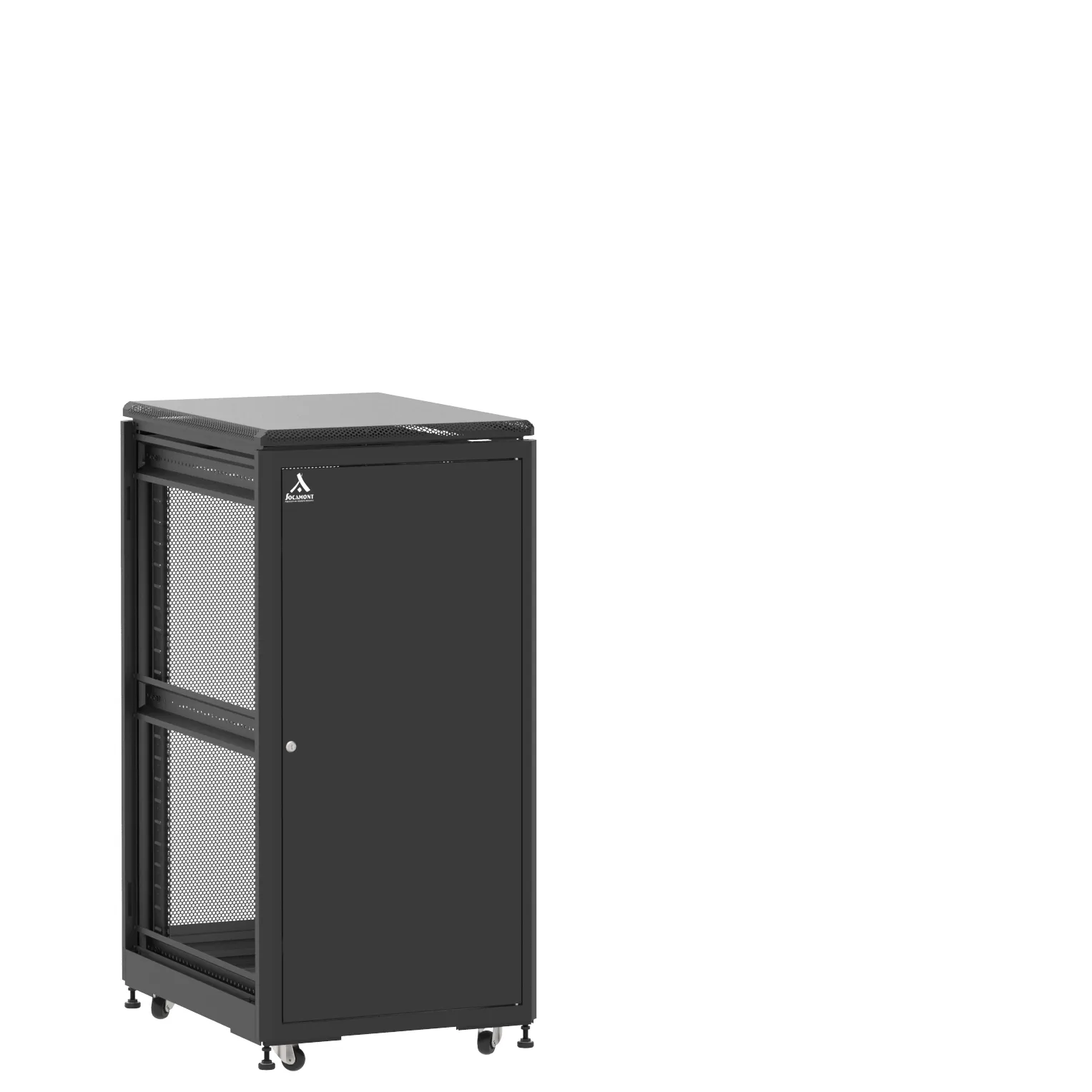 Baie en kit Ligne 500 24U 600x800mm, porte avant : Simple Pleine, porte arrière : Simple Nid d'Abeille, sans panneaux latéraux