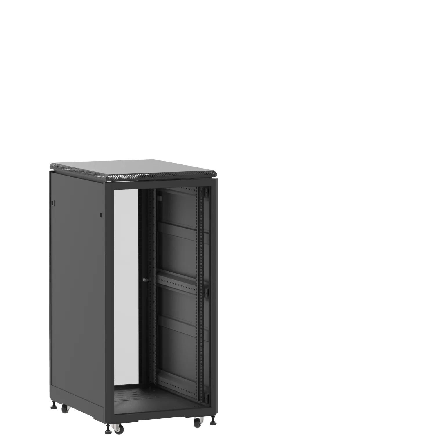 Baie en kit Ligne 500 24U 600x800mm, porte avant : Sans Porte, porte arrière : Simple Verre, avec panneaux latéraux