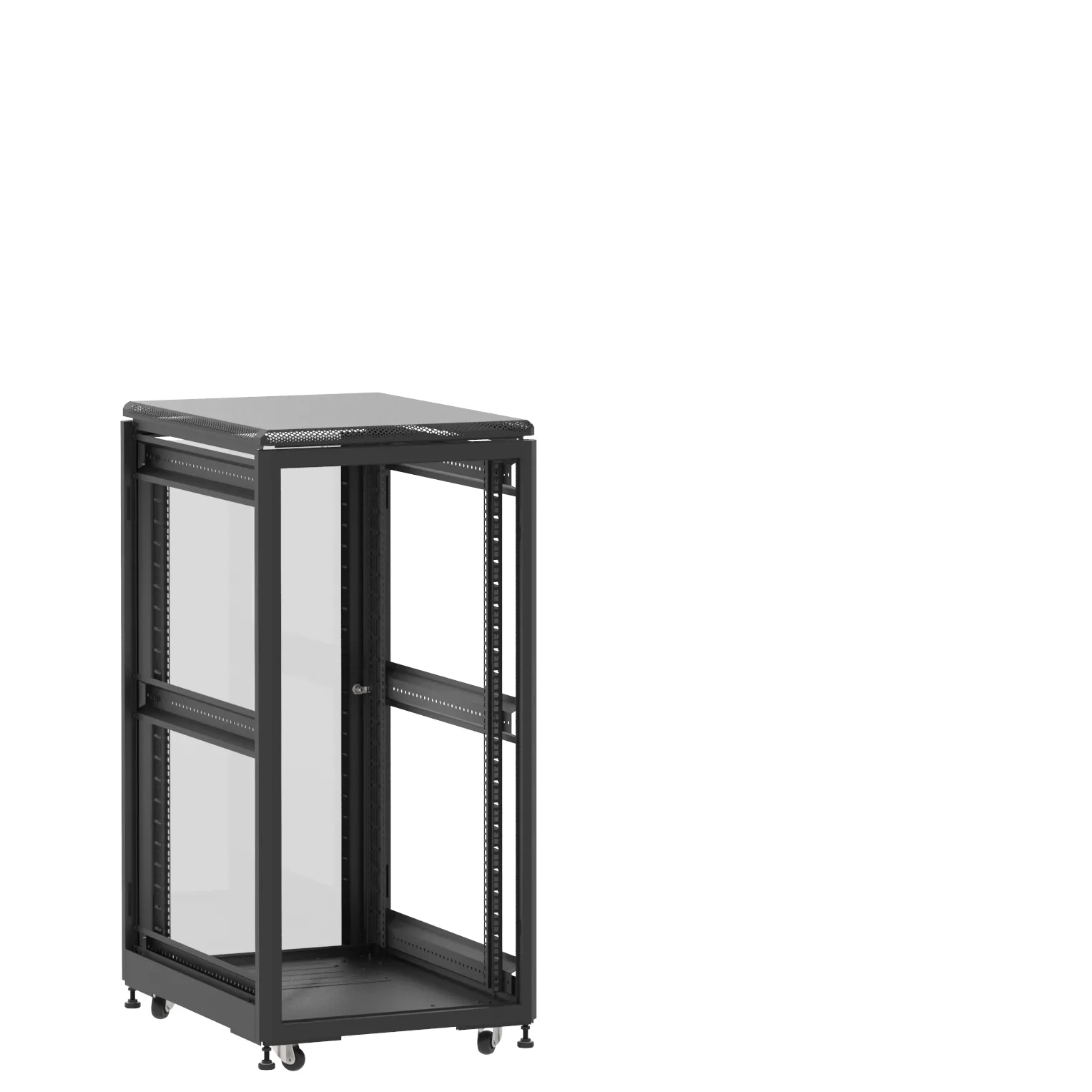 Baie en kit Ligne 500 24U 600x800mm, porte avant : Sans Porte, porte arrière : Simple Verre, sans panneaux latéraux