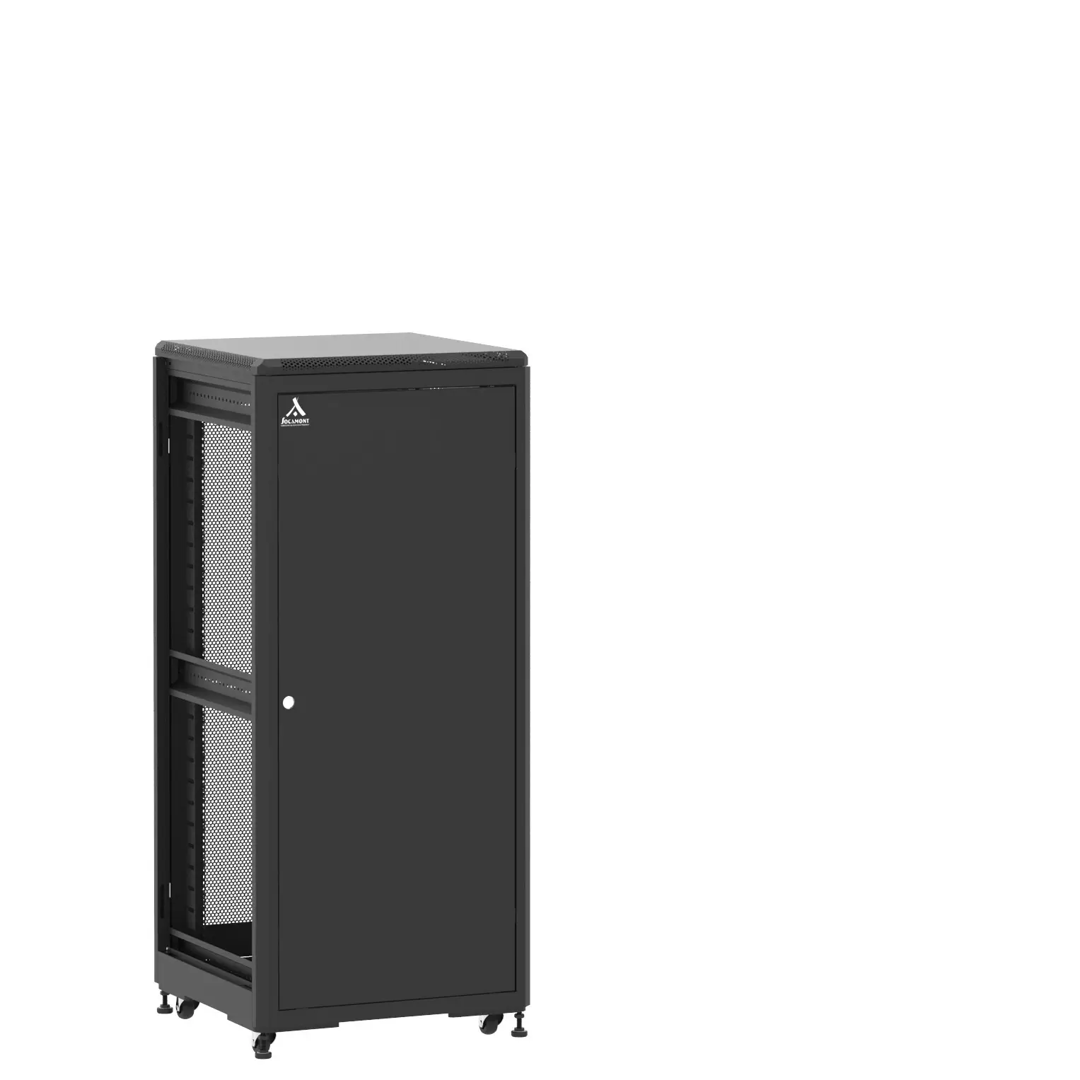 Baie en kit Ligne 500 27U 600x600mm, porte avant : Simple Pleine, porte arrière : Simple Nid d'Abeille, sans panneaux latéraux