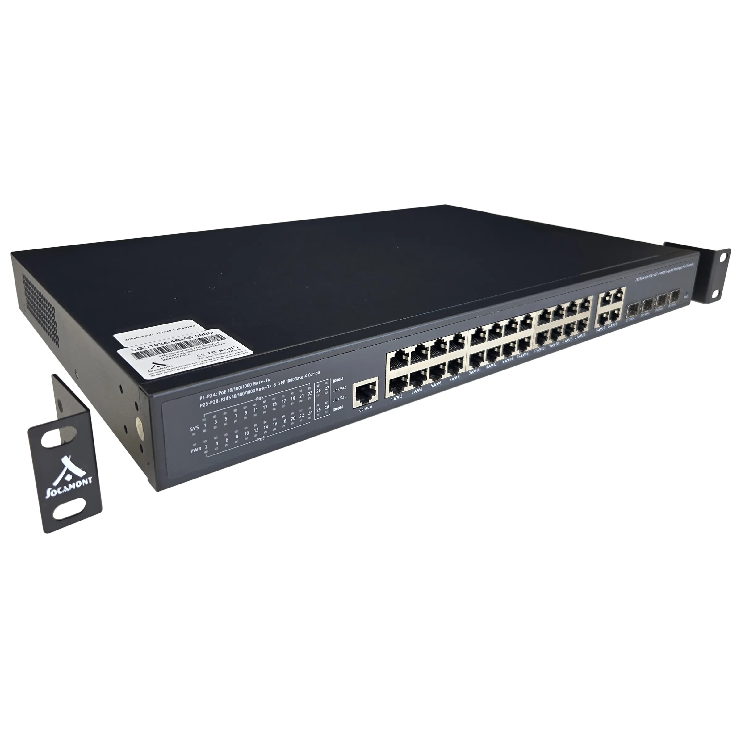 SWITCH GIGABITS POE (500W) 19'' 24 PORTS 10/100/1000+4RJ45+4SFP MANAGEABLE