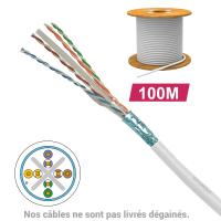 Câble CAT6 FUTP LSZH 1X4P 100 OHMS AWG23 touret de 100M gaine blanche